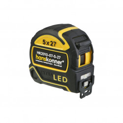 Рулетка 5x27мм, двухстор., нейлон, супермощный магнит, LED фонарь, hanskonner HK2010-07-5-27