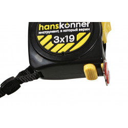 Рулетка 3x19мм, 2 стопа, компактн. корпус, 2 стопа, мощный магнит, Hanskonner HK2010-04-3-19