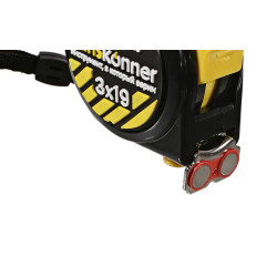 Рулетка 3x19мм, 2 стопа, компактн. корпус, 2 стопа, мощный магнит, Hanskonner HK2010-04-3-19