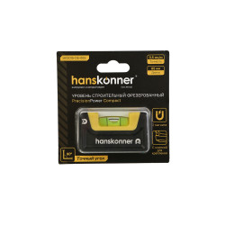 Уровень 65мм, 2 магнита, клипса, фрезерованный, 1 колба, точность 0.5мм/м, hanskonner HK2015-06-065