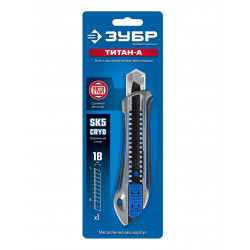 09171_z01 Металлический обрезиненный нож с автостопом ЗУБР Титан-А, 18 мм, Профессионал