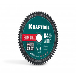 36955-210-30-64 Диск пильный по дереву KRAFTOOL Slim wood cut 210 х 30 x 1.8 мм, 64Т