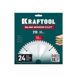 36955-210-30-24 Диск пильный по дереву KRAFTOOL Slim wood cut 210 х 30 x 1.8 мм, 24Т