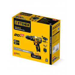 CBS-65-22 Бесщеточная ударная дрель-шуруповерт STEHER 20 В, 65 Н·м, 2 АКБ LMS (2 А·ч), сумка