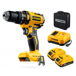 CBS-65-22 Бесщеточная ударная дрель-шуруповерт STEHER 20 В, 65 Н·м, 2 АКБ LMS (2 А·ч), сумка