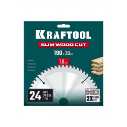 36955-190-30-24 Диск пильный по дереву KRAFTOOL Slim wood cut 190 х 30 x 1.6 мм, 24Т