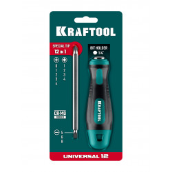 26168_z01 Универсальная переставная отвертка KRAFTOOL Universal-12, PH 0-1-2-3-4, PZ 1-2-3-4, SL 5, 6, 8 мм, 12-в-1, с двусторонним стержнем