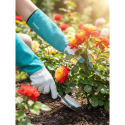 11304-M Кожаные садовые перчатки GRINDA ROSE, M (8), для колючих кустарников с увеличенной крагой, усиленная ладонь и кончики пальцев, PRO Line