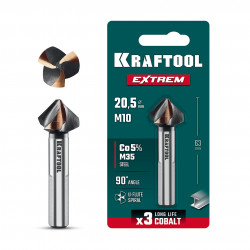 29734-10 Конусный зенкер KRAFTOOL EXTREME Со5-А, d 20.5 х 63 мм, сталь M35, U-образная спираль, для раззенковки М10