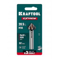 29734-10 Конусный зенкер KRAFTOOL EXTREME Со5-А, d 20.5 х 63 мм, сталь M35, U-образная спираль, для раззенковки М10