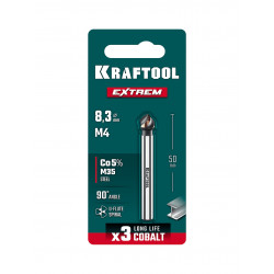 29734-4 Конусный зенкер KRAFTOOL EXTREME Со5-А, d 8.3 х 50 мм, сталь M35, U-образная спираль, для раззенковки М4
