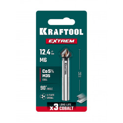 29734-6 Конусный зенкер KRAFTOOL EXTREME Со5-А, d 12.4 х 56 мм, сталь M35, U-образная спираль, для раззенковки М6