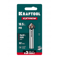 29734-8 Конусный зенкер KRAFTOOL EXTREME Со5-А, d 16.5 х 60 мм, сталь M35, U-образная спираль, для раззенковки М8