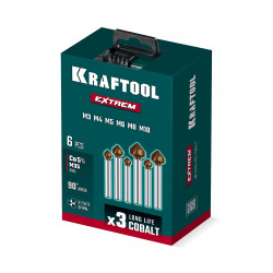 29734-H6 Набор зенкеров KRAFTOOL EXTREME Со5-А, 6 шт (М3-М10), сталь M35, U-образная спираль