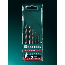 29653-H5 KRAFTOOL STEP POINT, 5 шт, набор сверл по металлу для винтовёртов и шуруповертов IMPACT READY