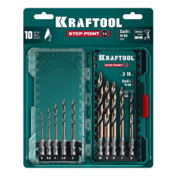 29653-H10 KRAFTOOL STEP POINT, 10 шт, набор сверл по металлу для винтовёртов и шуруповертов IMPACT READY