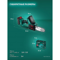 ПЦБ-2020-21 Мини-пила цепная аккумуляторная ЗУБР 20 В, 200 мм шина (Тип 6), 1 АКБ LMS (2 Ач)