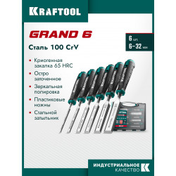 1818-H6 Набор стамесок-долот KRAFTOOL GRAND-6 с двухкомпонентной рукояткой, 6 шт