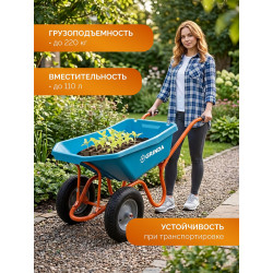 422406 Тачка садовая GRINDA GP-22 PROLine, ударопрочный пластиковый кузов, 110 л, 220 кг, двухколесная, пневматические колеса