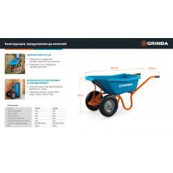 422408 Тачка садовая GRINDA GP-21 PROLine, ударопрочный пластиковый кузов, 110 л, 180 кг, одноколесная, пневматическое колесо