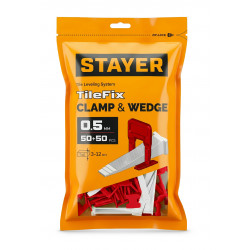 33840-H50 STAYER СВП TileFix, комплект: 0,5 мм, зажим + клин, 50 + 50 шт, система выравнивания плитки ″ворота″ (33840-H50)