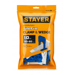 33841-H50 STAYER СВП TileFix, комплект: 1,0 мм, зажим + клин, 50 + 50 шт, система выравнивания плитки ″ворота″ (33841-H50)