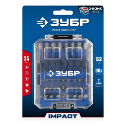 26028 Набор ударных бит ЗУБР IMPACT 35 предм., система стыковки Z-БОКС, Профессионал